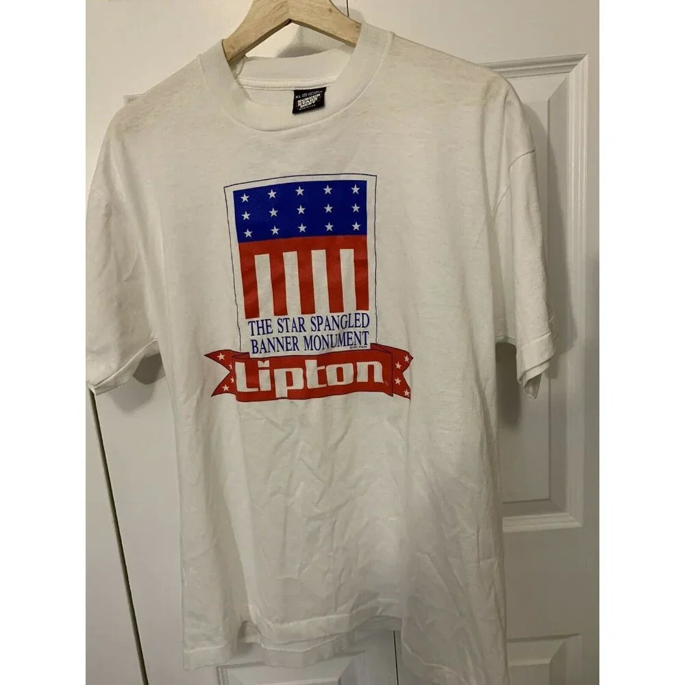 Vintage 90s Lipton Sz XL Star Spangled Banner Monument T-shirt single stitch USA